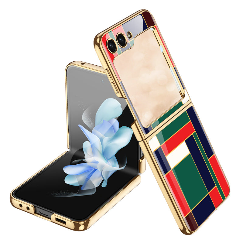 GKK Style 3 For Samsung Galaxy Z Flip5 5G Hard PC Phone Case Pattern Printing Shockproof Phone Cover with Tempered Glass Film GKK Style 3 For Samsung Galaxy Z Flip5 5G Hard PC Phone Case Pattern Printing Shockproof Phone Cover with Tempered Glass Film